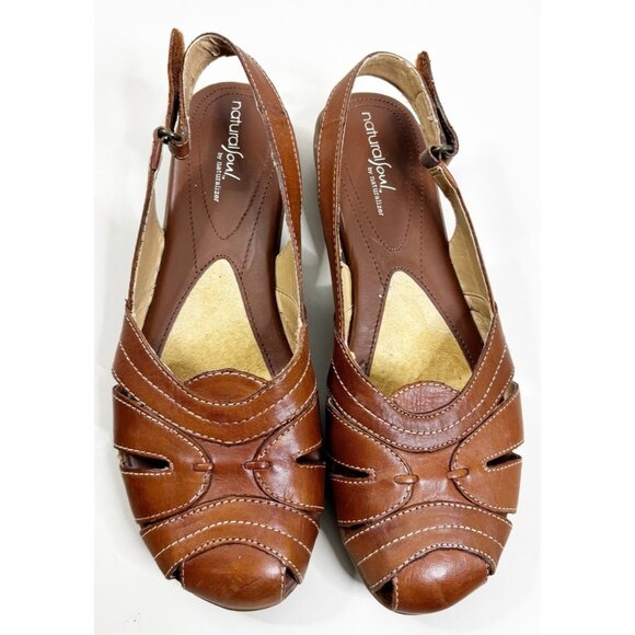 Naturalizer Natural Soul 9M Brown Leather Round Closed Toe Cutout Sandals EUC - Picture 2 of 5